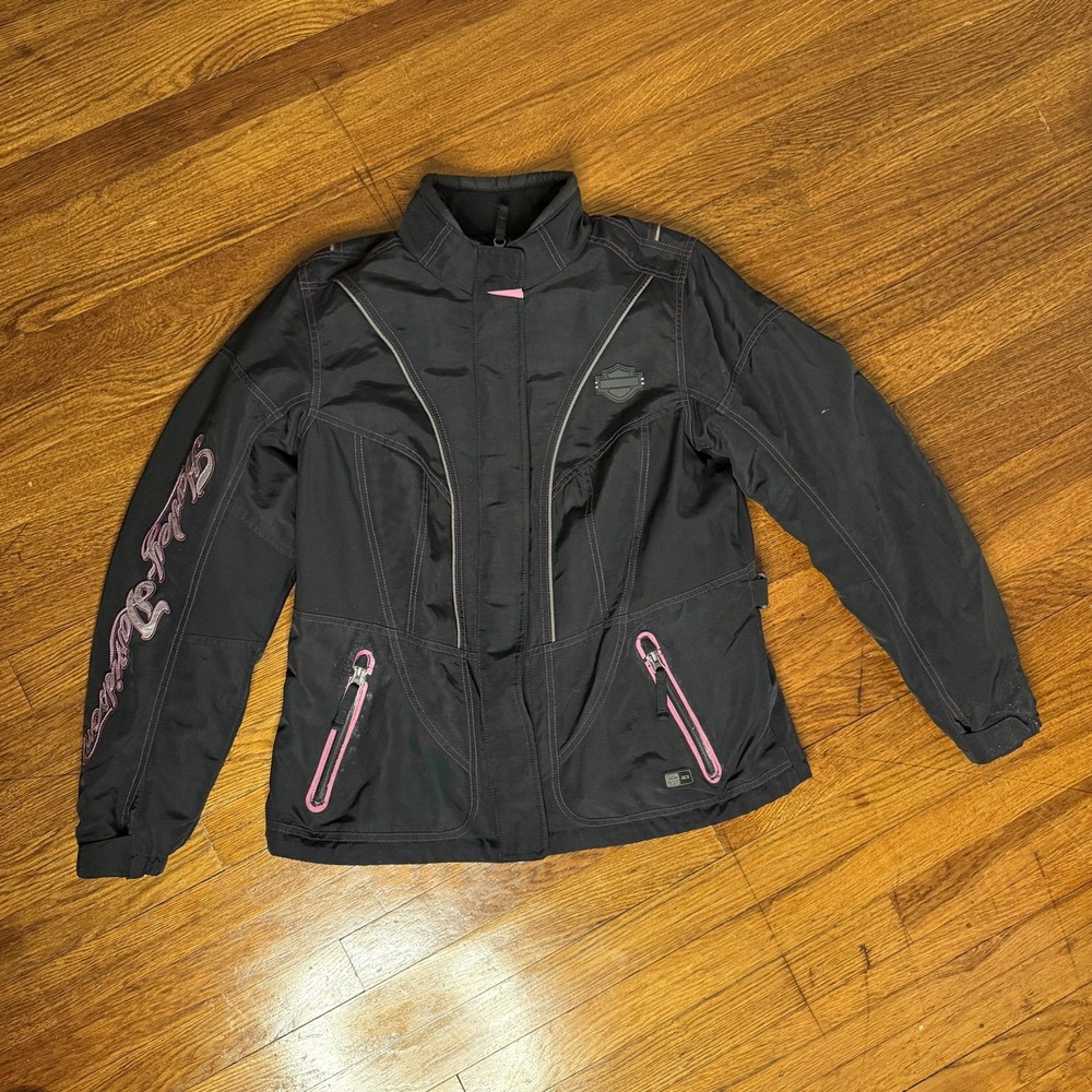 Harley-Davidson Women's Biker Jacket Size L Pink/Black Full-Zip Motorcycle Coat